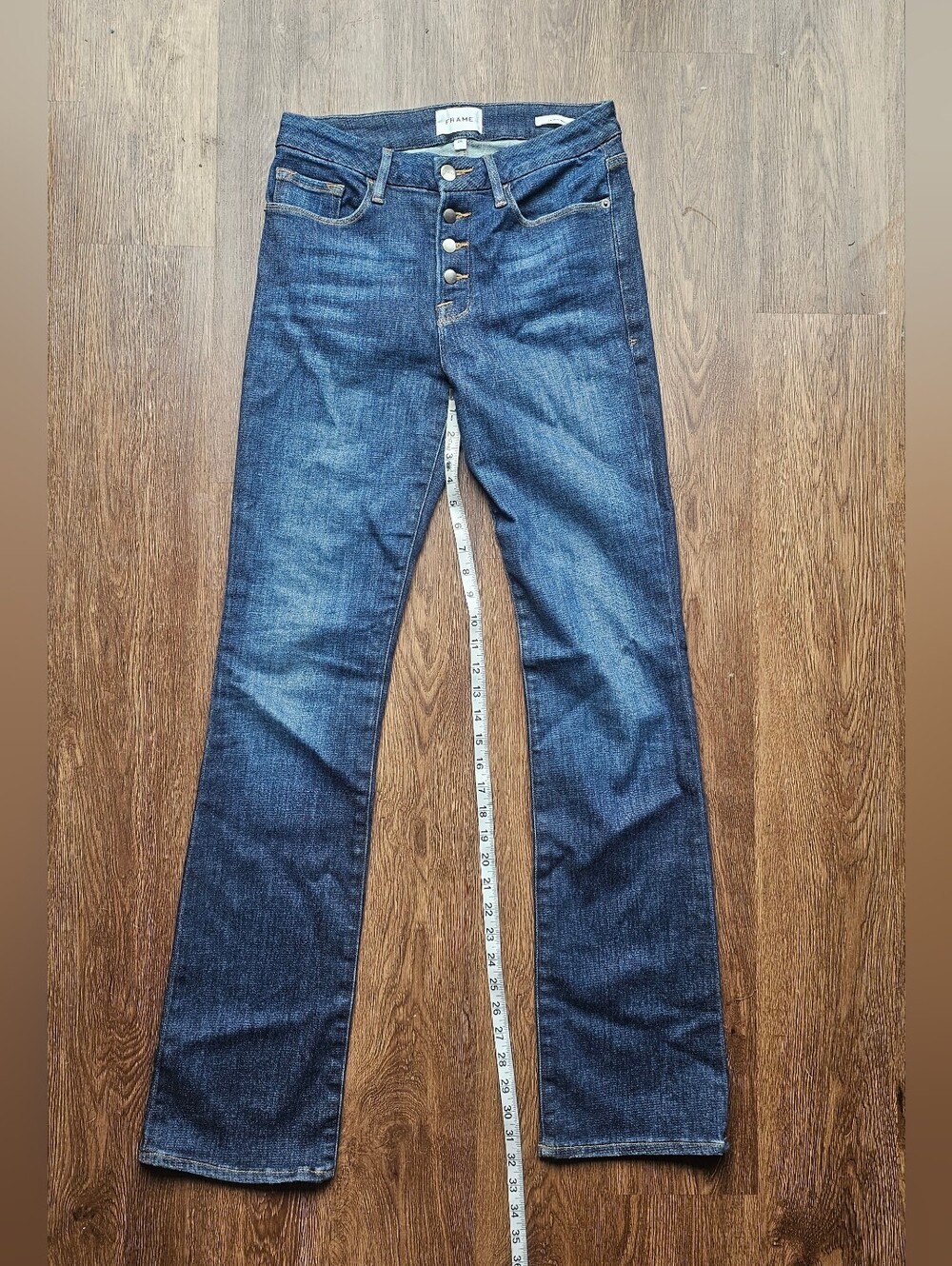Womens Frame Le Mini Boot 28 Jeans Button Fly Waist Blue